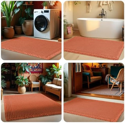 IM HOME Extra Large Waffle Bath Mat, Boho Bathroom Rugs Absorbent Non Slip, Ultra Soft Bathroom Mat,Machine Washable Knit Bath Rug with Border for Bathroom,Bedroom,Kitchen,Shower, 6'x2', Burnt Orange