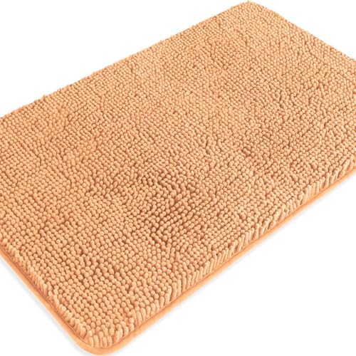 Peach Bathroom Rugs – Absorbent and Washable Bath Mat, Non-Slip, Thick Soft Chenille Bath Rugs for Bathroom Floor, Shower, Sink - 20" x 32"