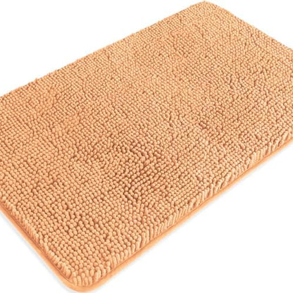 Peach Bathroom Rugs – Absorbent and Washable Bath Mat, Non-Slip, Thick Soft Chenille Bath Rugs for Bathroom Floor, Shower, Sink - 20" x 32"