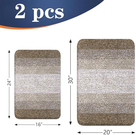 OLANLY Micorfiber Bathroom Rug Set 2 Piece, 30"x20"+24"x16"