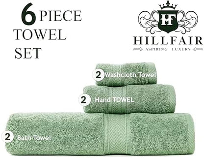 HILLFAIR Premium 600 GSM - 100% Cotton - 6 Piece Bath Towel Set - Sage