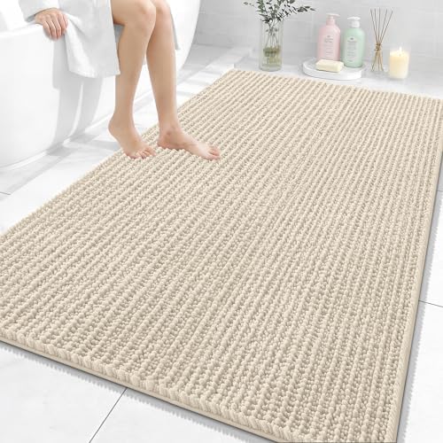 OLANLY Large Bathroom Rugs 59x35, Thick Soft Absorbent Chenille Bath Rugs