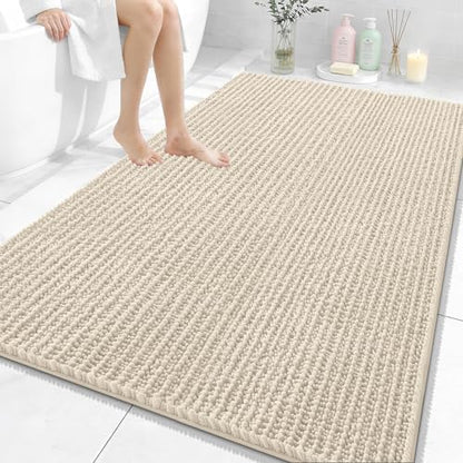 OLANLY Large Bathroom Rugs 59x35, Thick Soft Absorbent Chenille Bath Rugs