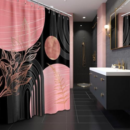 Pink and Black Shower Curtain, 72x72 in, Mid Century Modern Girls