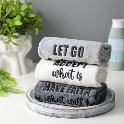 FuWeave 3 Pcs Gray Decorative Hand Towels Bathroom, Motivational Language