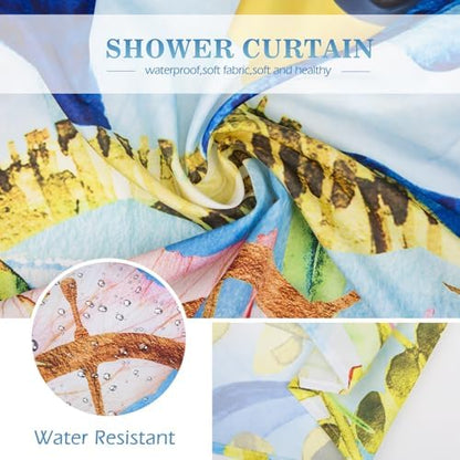 Aimego Stall Small Shower Curtain - Funny Cat Sea Ocean Animal Underwater Tropical Fish Coral Seahorse Fun Narrow Half Fabric Cloth Bath Shower Curtain Set for Bathroom Decor Accessories, 36"x72"