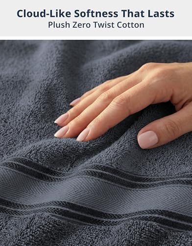 LANE LINEN Large Bath Towel Set Absorbent Quick Dry 100% Cotton - Cool Grey
