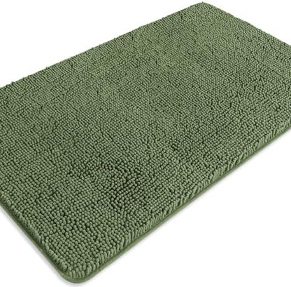 Loden Green Bathroom Rugs – Absorbent and Washable Bath Mat, Non-Slip, Thick Soft Chenille Bath Rugs for Bathroom, Kitchen, Shower, Sink - 26" x 44"