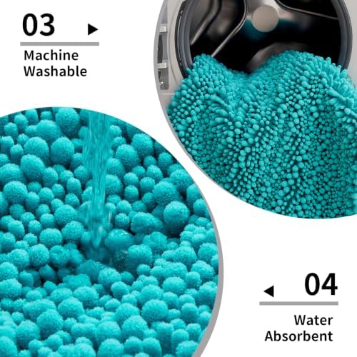 Disolla Teal Bathroom Rug 24x44 Inch - Thick Chenille Bath Mat, Large Shaggy Plush Absorbent Rug, Non-Slip Machine Washable Floor Mat for Double Vanity