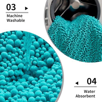 Disolla Teal Bathroom Rug 24x44 Inch - Thick Chenille Bath Mat, Large Shaggy Plush Absorbent Rug, Non-Slip Machine Washable Floor Mat for Double Vanity