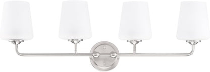 Design House Stasia Vanity Light, 4-Light, Sleek Modern Arms, Frosted Glass Glow, Dimmable, Dual-Mount Option, E26 Socket, Satin Nickel, 33.6 in L x 6.7 in W x 10.9 in H, 589309