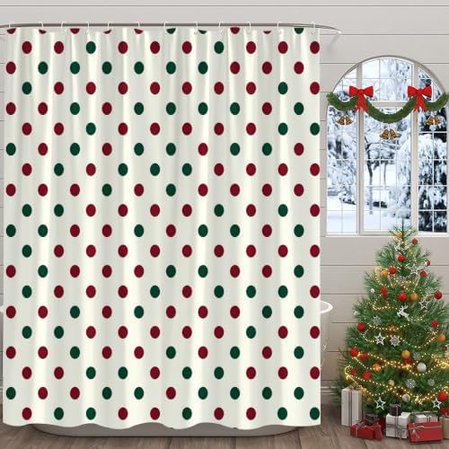 Polka Dot Christmas Shower Curtain Bathroom Decor with Hooks,70"Wx75"H