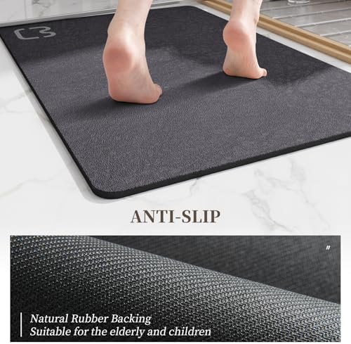 Diatomaceous Earth Bath Mat Stone Bath Mats for Bathroom,17"x32",Dark Grey