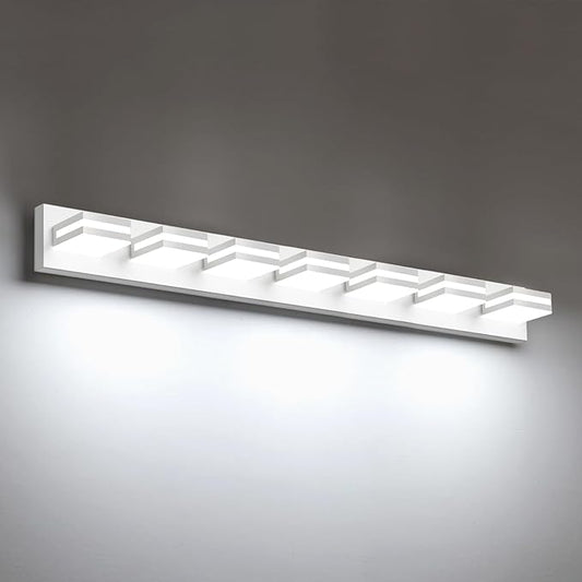 IZORRO LED Modern Bathroom Lights Fixtures(7-Light,Dimmable),Matte White Acrylic Wall Lighting,Vanity Lights for Bathroom Over Mirror - 6000k 40In （No Assembly Required）