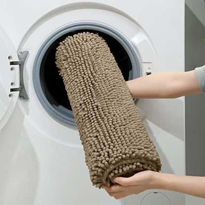 HOMEIDEAS Taupe Chenille Bathroom Rugs Set of 3, Non Slip Bath Mat