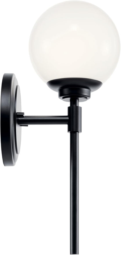 Kichler Benno 1-Light Wall Sconce, Modern Light with Opal Glass in Black, for Bathroom, Powder Room, Kitchen, Bedroom, or Hallway (13.75" x 5.25"), 55170BK
