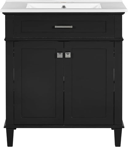 Favfurish 30" Bathroom Vanity with Ceramic Sink,Undermount Single Basin Bath Vanity Set w/2 Soft-Close Doors and Adjustable Shelf,Modern Freestanding Storage Cabinet,Solid Wood Frame,Black