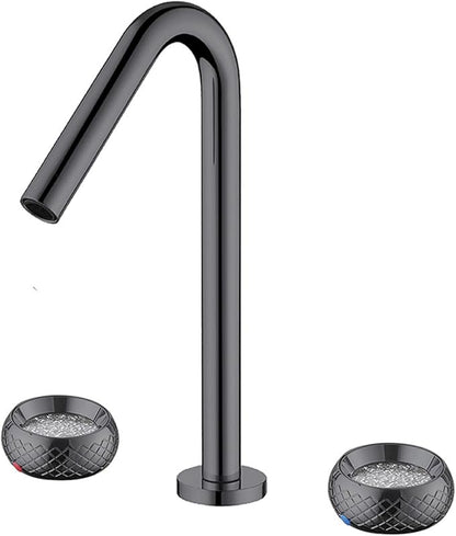 3 Hole Basin Mixer Faucet Brass 3 Hole Bathroom Faucets Double Handle-Grey