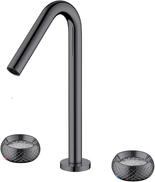 3 Hole Basin Mixer Faucet Brass 3 Hole Bathroom Faucets Double Handle-Grey
