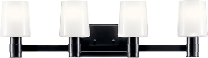 Kichler Adani 4-Light Vanity, Modern Light with Opal Glass in Black, Bathroom (8.25" x 30"), 55177BK