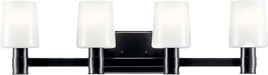 Kichler Adani 4-Light Vanity, Modern Light with Opal Glass in Black, Bathroom (8.25" x 30"), 55177BK