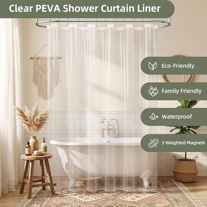 3 in 1 Shower Curtain Set, Waffle Shower Curtain and Liner Set with 12 Double Sided Shower Curtain Hooks, 72 x 84 Fabric Shower Curtains for Bathroom, Green