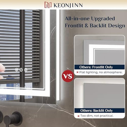Keonjinn 48" x 36" Lighted Mirrors for Bathroom Wall with Bluetooth Speaker
