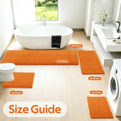 ACCUMTEK Upgrade Extra Large Orange Bathroom Rug Set 3 Pieces Ultra Soft, Thick Absorbent Bath Mats, Non Slip Chenille Toilet Mat for Bathroom, Bedroom, Kitchen