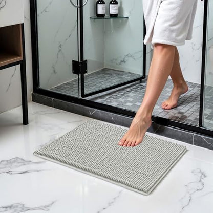 SUBRTEX Bathroom Rugs Chenille Bath Rug Soft Short Plush Bath Mat Soft Shower Mat Water Absorbent Shower Mat Quick Dry Machine Washable(Light Gray,18" x 24")