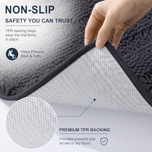 Smiry Thick Chenille Large Bathroom Runner Rugs 45x27, Bath Mat, Dark Grey