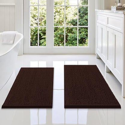 Smiry Chenille Bathroom Rugs Sets 2 Piece (34x21+30x20, Brown)