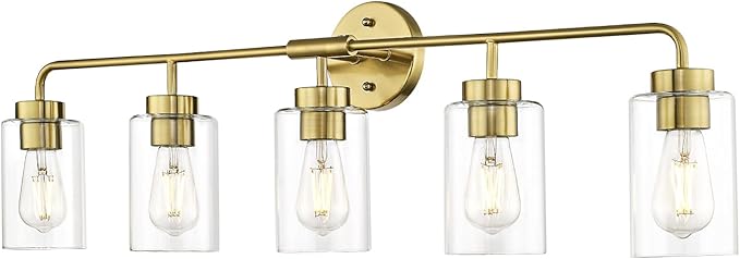 zeyu 5 Light Sconces Wall Lighting, 37 Inch Bathroom Vanity Light Fixtures, Brushed Gold Finish, Clear Glass Shade, ZS62B-5W BG