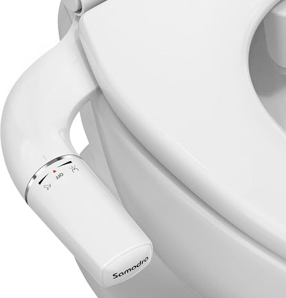 SAMODRA Ultra-Slim Hygienic Bidets Attachment for Existing Toilets - Adjustable Fresh Water Pressure Self Cleaning Nozzle Easy to Install, Silver
