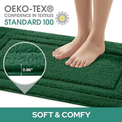 HOMEIDEAS Bathroom Rugs Sets 2 Piece, Super Soft and Absorbent Non Slip Microfiber U-Shaped Toilet Bath Mat Set (20"x32"+U20 x24, Dark Green)