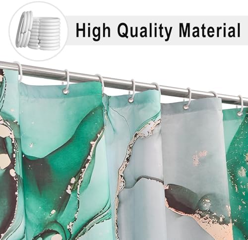 Green Marble Shower Curtain, Modern Abstract Luxury Green Gold Ink Texture Watercolor Art Bathroom Curtains Ombre Machine Washable Waterproof Fabric Bathtub Curtain Set with Hooks 36" Wx72 L