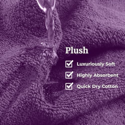Lavish Home 6 Piece Bathroom Towels Set - 525GSM 100% Cotton Bathroom Essentials - 2 Bath Sheets, 2 Hand Towels, and 2 Wash Cloths for Bath, Shower, Gym, Spa, and Dorm Room (Eggplant)