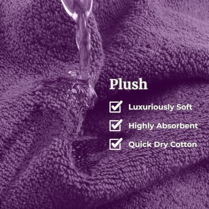 Lavish Home 6 Piece Bathroom Towels Set - 525GSM 100% Cotton Bathroom Essentials - 2 Bath Sheets, 2 Hand Towels, and 2 Wash Cloths for Bath, Shower, Gym, Spa, and Dorm Room (Eggplant)
