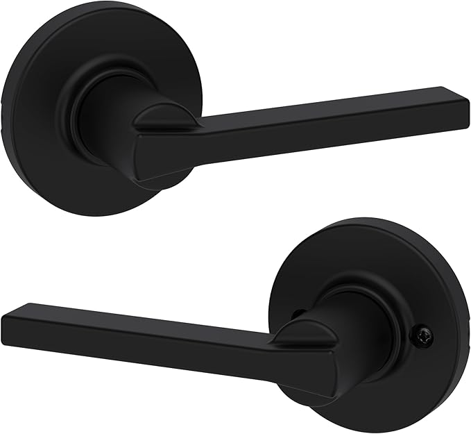 Kwikset Casey Interior Passage Round Door Handle, Lever for Closet and Hallway Doors, Reversible Non-Locking Handle Lever, Matte Black, with Microban Protection