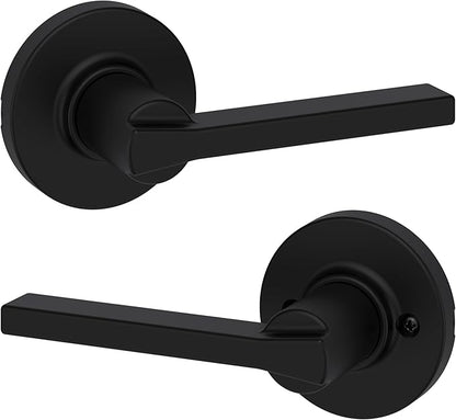 Kwikset Casey Interior Passage Round Door Handle, Lever for Closet and Hallway Doors, Reversible Non-Locking Handle Lever, Matte Black, with Microban Protection