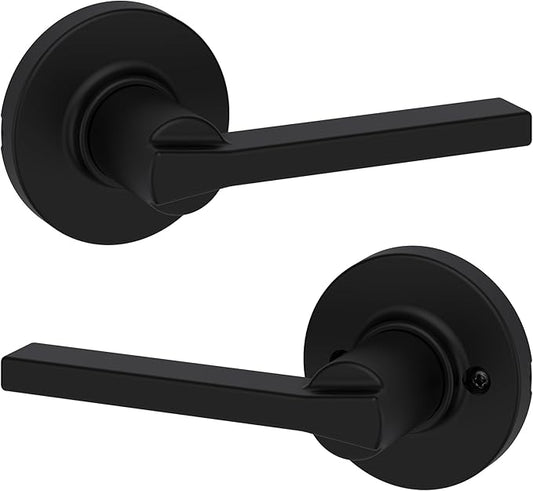Kwikset Casey Interior Passage Round Door Handle, Lever for Closet and Hallway Doors, Reversible Non-Locking Handle Lever, Matte Black, with Microban Protection