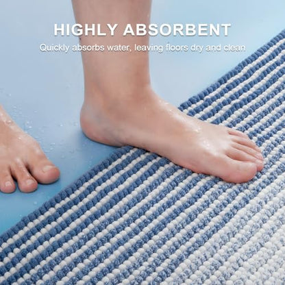 BSICPRO Bathroom Rugs Sets 2 Piece, Non Slip Striped Bath Mats, Sky Blue