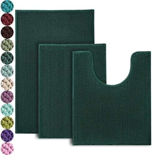 Urvoix Bathroom Rugs Sets 3 piece, Non-Slip Chenille Bath Rug Set