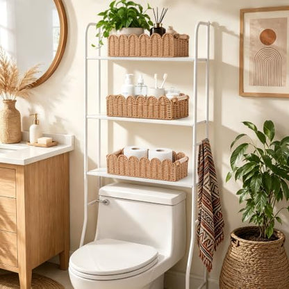 Bathroom Decor Farmhouse: Back of Toilet Basket - Bathroom Organizers and Storage for Bedroom Cottage Core Decor - Bathroom Accessories - Neutral Storage Wicker Basket for Home Decors Living Room