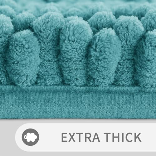 Yimobra Toilet Rugs U Shaped Washable 24 x 20, Non Slip and Super Absorbent Toilet Mat, Quick Dry, Ultra Luxury Microfiber Chenille Plush Fluffy Contour Bath Rugs for Toilet Base, Teal Blue