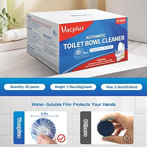 Vacplus Toilet Bowl Cleaner Tablets, 30 Pack, Auto Cleaning, Long-Lasting