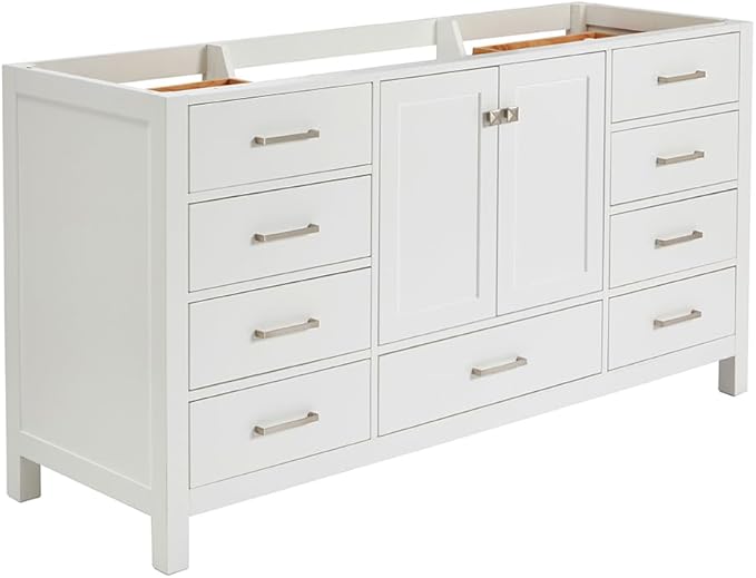 ARIEL Cambridge 66-inch Bathroom Vanity Base Cabinet,Solid Wood, 2 Soft Closing Doors, 9 Dovetail Drawers, White