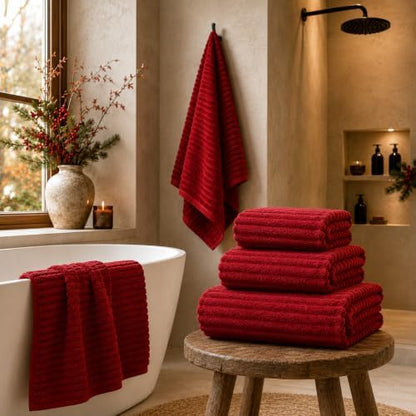 6 Piece Bath Towel Set, 30"x60" Microfiber Towels,Red