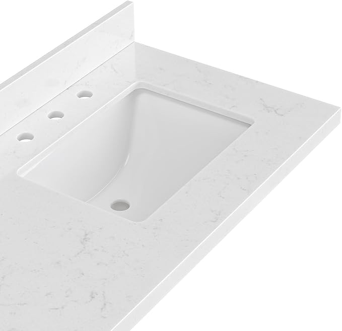 ARIEL 72 inch Double Bathroom Vanity top with Sink, 1.5 Inch Thick Miter Edge Carrara White Quartz top, Rectangle Double Sink Vanity top, Includes Backsplash