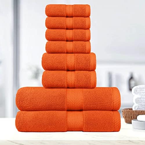 BY LORA 8-Pc Cotton Towel Set, Quick Dry Hotel Bath Hand Washcloths, Orange