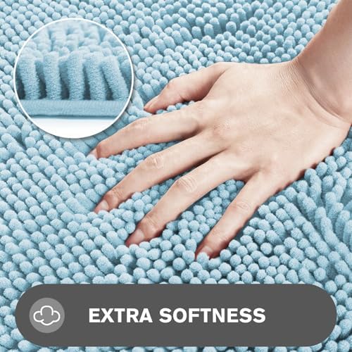 Light Blue Bathroom Rugs Sets 2 Piece – Absorbent and Washable Bath Mat, Non-Slip, Thick Soft Chenille Bath Rugs for Bathroom, Kitchen, Shower, Sink - 17" x 24"+20" x 32"
